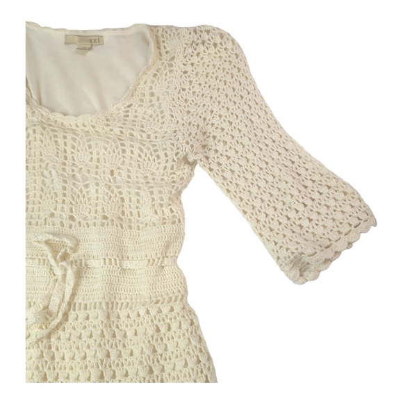 Forever 21, Vintage Boho Crochet Grannycore Dress - Ivory - Picture 9 of 16